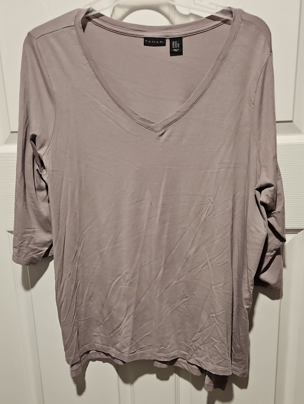 Tahari Women's V-Neck 3/4 Sleeve Top - Dusty Gray